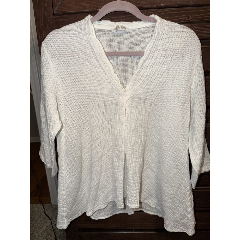 Cobblestone Italy Top Womens Cotton Gauze Blouse Designer White 3/4 Lagan Look